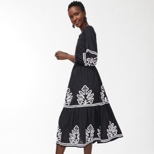 CHICOS Black Embroidered Rickrack Tiered Midi Dress, Size 4 (20/22/XXL)